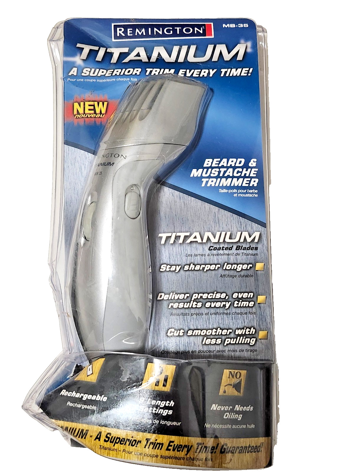 Remington MB-35 Titanium Beard & Mustache Trimmer-Rechargeable -NEW-SMASHED PACK