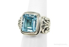 Vintage Large Blue Topaz Sterling Silver Ornate Ring - Size 5.25