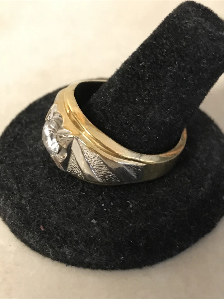 Кольцо позолоченное тяжелое 14 карат серебристое двухцветное толстое размер 11,5 - Изображение 2 из 4
