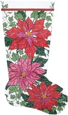 Needlepoint HandPainted Lee Christmas Stocking Poinsettia and Ivy 23"