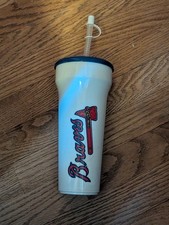 1990s Hard Plastic Reusable Atlanta Braves Souvenir Cup with Straw and Lid