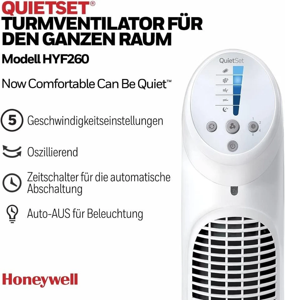 Honeywell QuietSet Oszillierender Turmventilator für den ganzen Raum 5 Geschwind - Bild 2 von 4