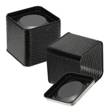 2Pcs, Square Tin Can 2.95inch Metal Empty Storage Container w/ Lid Black