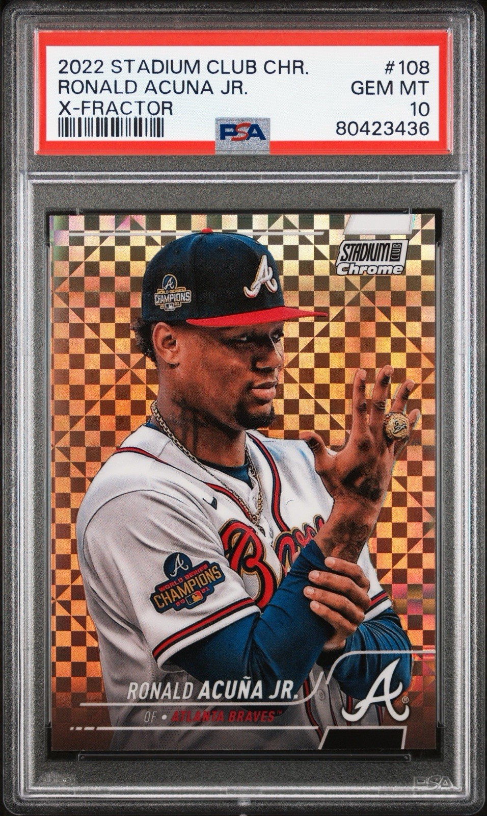 2022 Topps Stadium Club Chrome Ronald Acuna Jr XFRACTOR PSA 10 #108 Braves