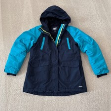 Lands' End Kids Squall Winter Hooded Coat Jacket Size L 14 Teal Navy Pockets