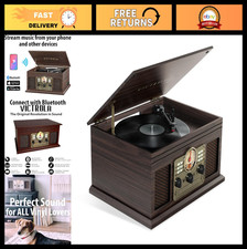 3-Speed Bluetooth Record Player with CD, Cassette, FM Radio, Stereo Speakers, RC