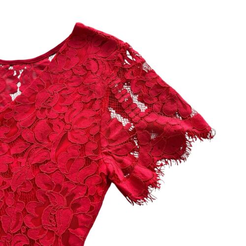 MSLG Womens Sz Large Bright Red Floral Lace Short Sleeve Round Neck A-line Dress - Picture 13 of 19