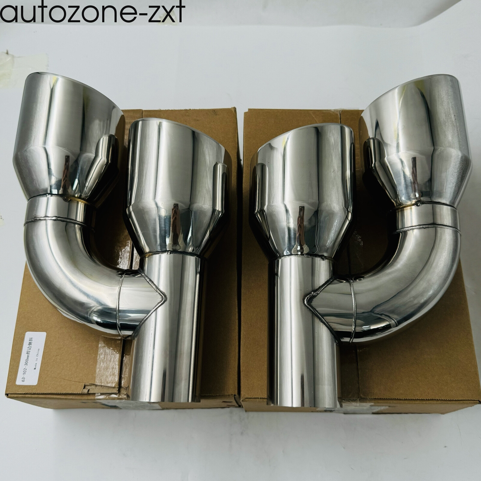 2PCS Offset 2.5" In Quad 4" Out Dual Wall Exhaust Tips Stainless Steel Slant Cut