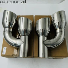 Pair Offset Dual Wall Exhaust Tips Stainless Steel Slant Cut Quad 4" Out 2.5" In