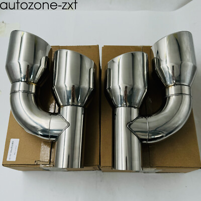 Pair Offset Dual Wall Exhaust Tips Stainless Steel Slant Cut Quad 4'' Out 2.5'' In