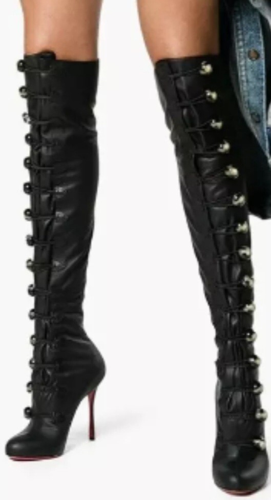 Christian Louboutin Women's Fabiola 100 Lace Up Thigh High Boots