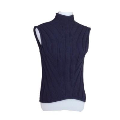 Theory Black Cotton Blend Chunky Cable Knit Mock Neck Sleeveless Sweater P 