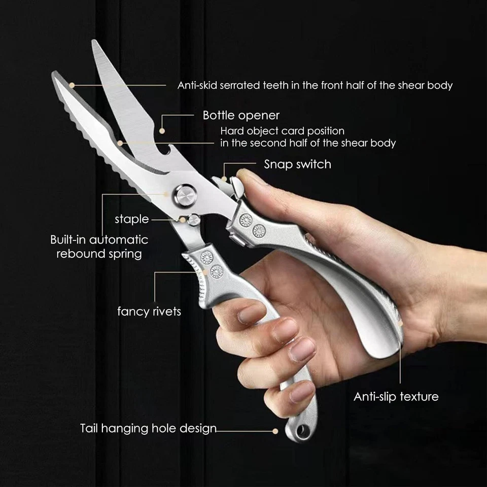 Geflügelschere Küchenschere Edelstahl Fleischschere Gezacktem Rand Knochenschere - Bild 3 von 4