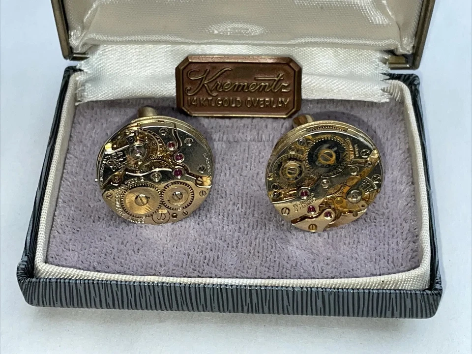Vintage Krementz Faux Pocket Watch Works Cuff Links - Image 2 of 4