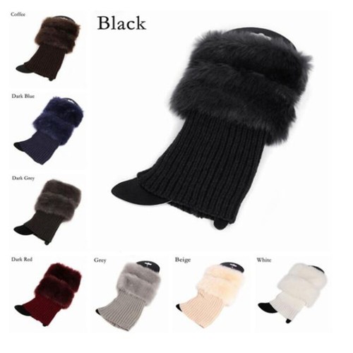 Women Leg Warmers Fur Trim Boot Cuff Cover Female Fur Boots Anklets Warm Socks - Picture 8 of 11