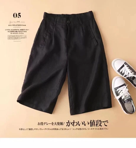 US L Womens Long Shorts Cotton Linen Knee Length with Pockets Lightweight Loose - Picture 5 of 6