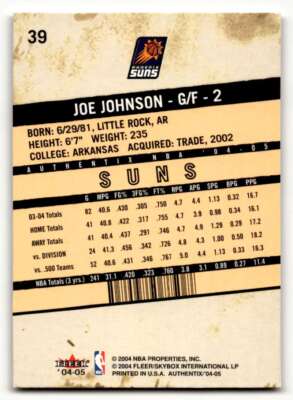 2004 Fleer Authentix #39 Joe Johnson Phoenix Suns Basketball Cards