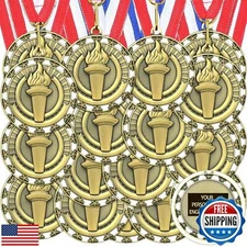 Equsion 36 Pcs MVP Victory Torch Award Medals with Neck Ribbons Bulk Gold Med