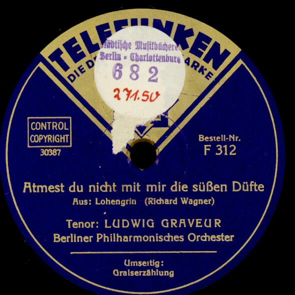 LUDWIG GRAVEUR -TENOR- "Gralserzählung" / Atmest du nicht  Schellackplatte G4410 - Bild 2 von 2