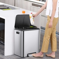 8 Gallon Step On Dual Trash Can S.Steel Garbage Can with Recycling Bin 2 x 15 L