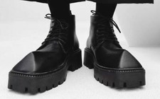 Mens Punk Winter Lace up Leather Ankle Boots Western Riding Platform Shoes