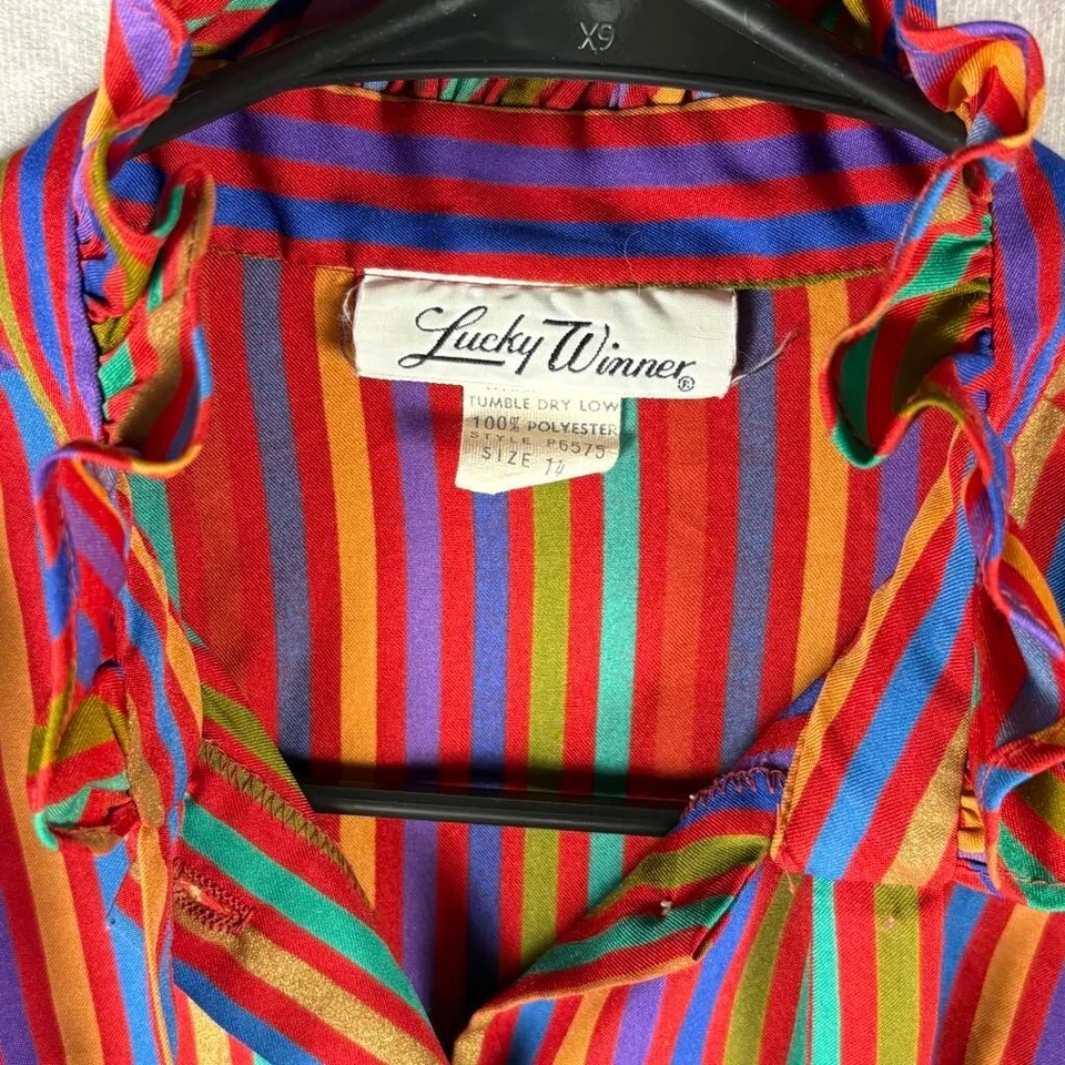 Blusa Lucky Winner Vintage Arco Iris Rayas Cuello Atado - Talla 14 Foto 4 de 4