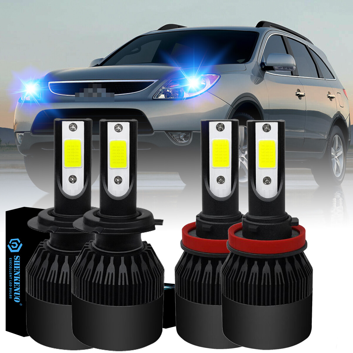 For 2007-2011 Hyundai Veracruz 4x Car LED Headlight Bulbs High Low Beam ...