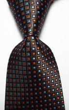 New Classic Checks Black Orange Blue JACQUARD WOVEN Silk Men's Tie Necktie