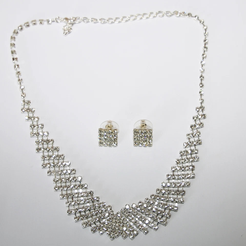 Set Gioielli Collier Orecchini Cristalli Strass Sposa Collana Argento 11 - Immagine 2 di 3