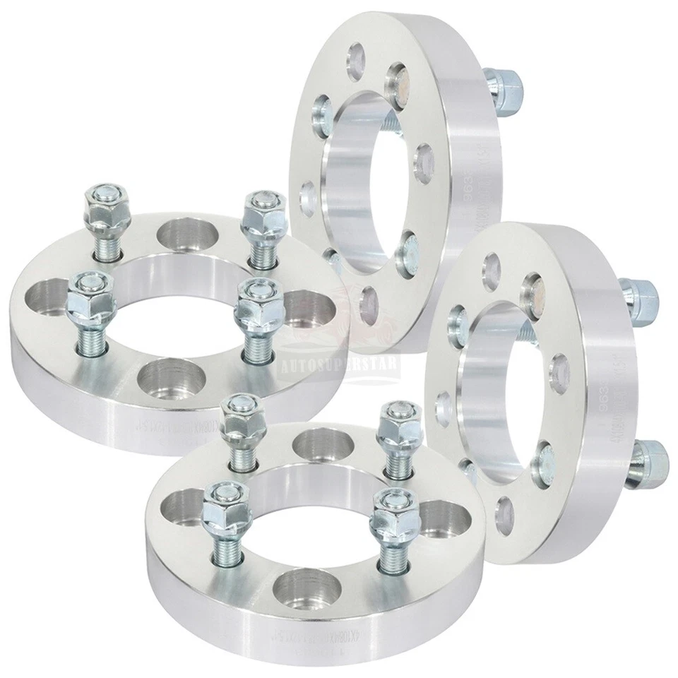 4 Pcs 1" 4x108 to 4x100 12x1.5 Studs Wheel Spacers For Ford Mustang Focus - Image 3 of 4