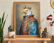 Eagle King Portrait, Printable King Themed Wall Art, Vintage Style, Eagle King