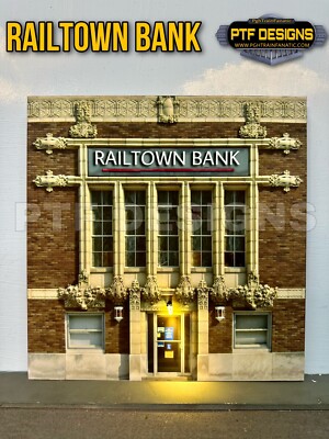 O Scale RAIL TOWN BANK- Building Flat/ front w/LED - scratch built Lionel MTH