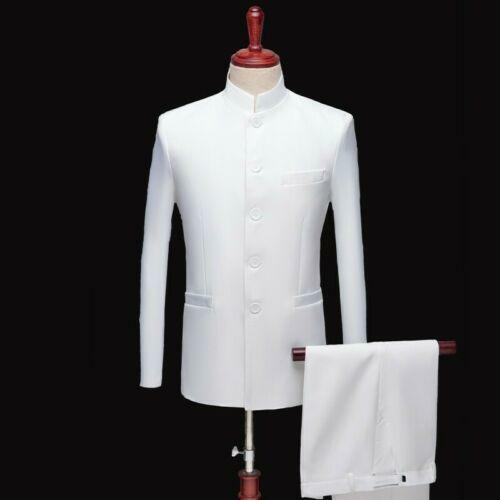 Men Blazer Jacket Pants 2PCS Chinese Suit Tunic Formal Dress Single Breasted New - Picture 28 of 28