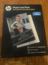 HP Photo Card Pack 10 Sheets 5 X 7 Glossy 10 New Envelopes & 5 4x6 Paper
