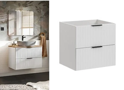 IMPACT FURNITURE Bathroom Vanity Unit 600mm Modern Wall Floating White Ribbed Fluted Cabinet Adel
