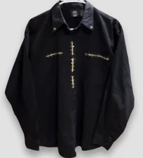 Laughing Lizards Women’s Medium Top Button Front Bling Pockets Collar Back EUC