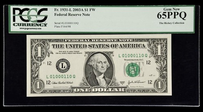 #ad TRUE BINARY Serial Number 01000110 PCGS 65 PPQ GEM UNCIRCULATED 2003 A $1 Dollar $169.95