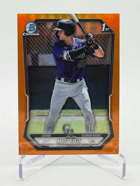 2026 Bowman Matt Klein Chrome True Orange Refractor 1st #/25 Rockies