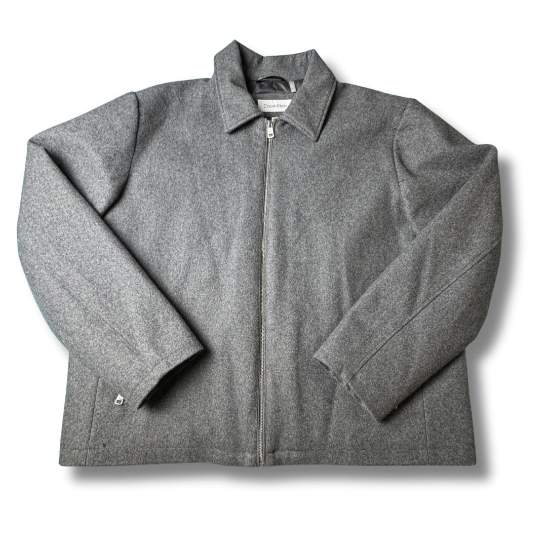 Calvin Klein Wool Blend Zip Jacket Mens XXL Gray Quilted Lined Coat Outerwear