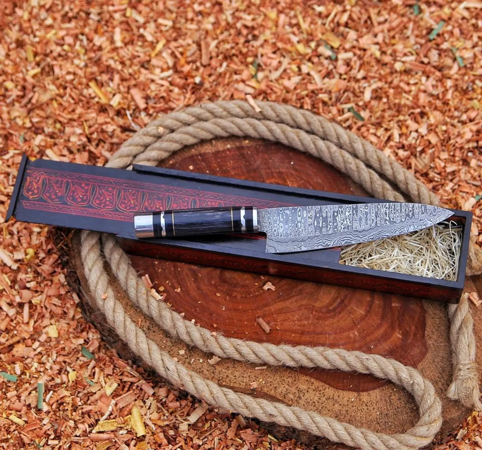 Hand Forged Damascus Steel Chef Knife With Cao Wood Handle Kitchen Cutting Knife