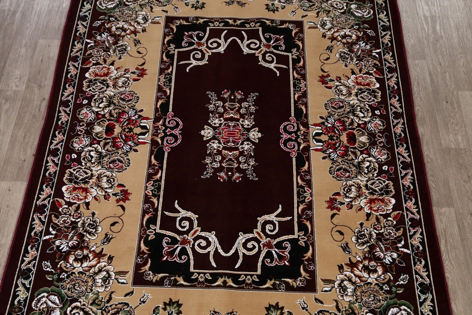 Transitional Aubusson Turkish Area Rug Brown Floral Carpet 7x10 - Image 3 of 4