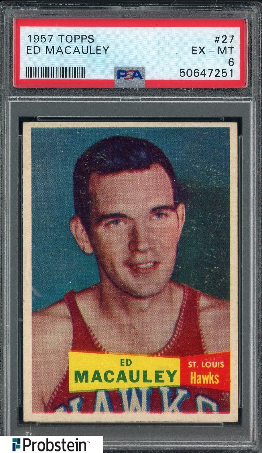 1957 Topps Basketball #27 Ed Macauley St. Louis Hawks RC Rookie PSA 6 EX-MT