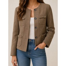 CAbi Herringbone Tweed Blazer Jacket Small Brown Speckled Career Chic Interview