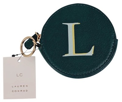 Lauren Conrad June Bug Initial ''L'' Dark Green Round Coin Pouch Purse & Keychain