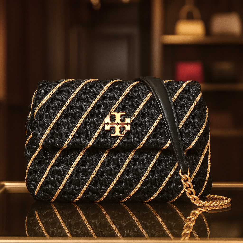 NEW Tory Burch Kira Black Crochet Small Convertible Shoulder Bag