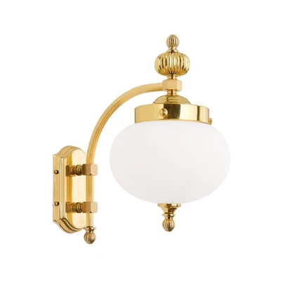 Applique Murale Laiton Massif Verre 32 CM Haut En Brillant Blanc E27 Art Nouveau - Photo 1/4