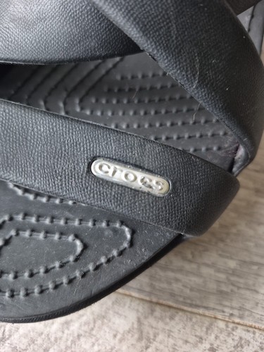 CROCS Cyprus UK 6.5 / W9 Black High Heel Chunky Sandals Cross Straps Comfort - Picture 3 of 9