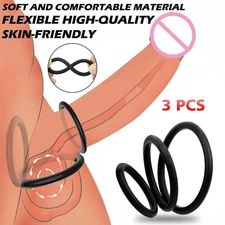 3-PC Penis Ball Cock Ring Male Enlarger Erection Sex Toy for Men Longer Erection