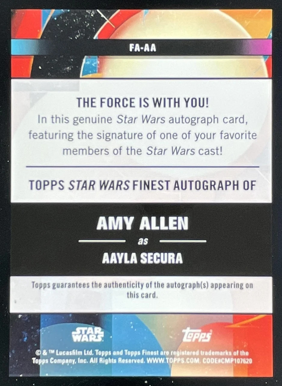 2025 Topps Star Wars Smugglers Outpost Finest Amy Allen as Aayla Secura Auto view 2