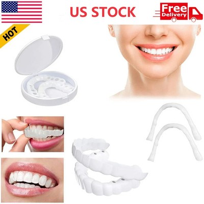 Smile Snap On Upper + Lower False Teeth Dental Veneers Denture Tooth Cover Set
